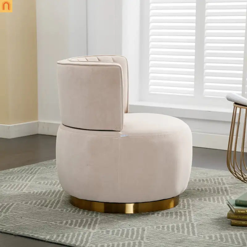 Accent Chair Barrel Swivel Velvet Beige 360 Degree 300 lb 25in