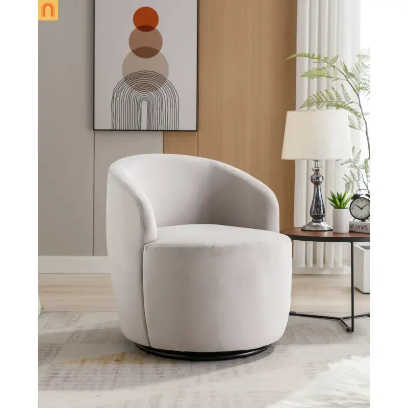 Accent Chair Barrel Swivel Velvet Gray Black Ring Base 250 lb 25in