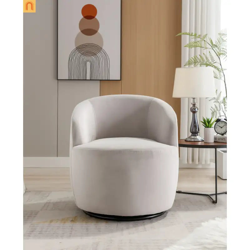 Accent Chair Barrel Swivel Velvet Gray Black Ring Base 250 lb 25in