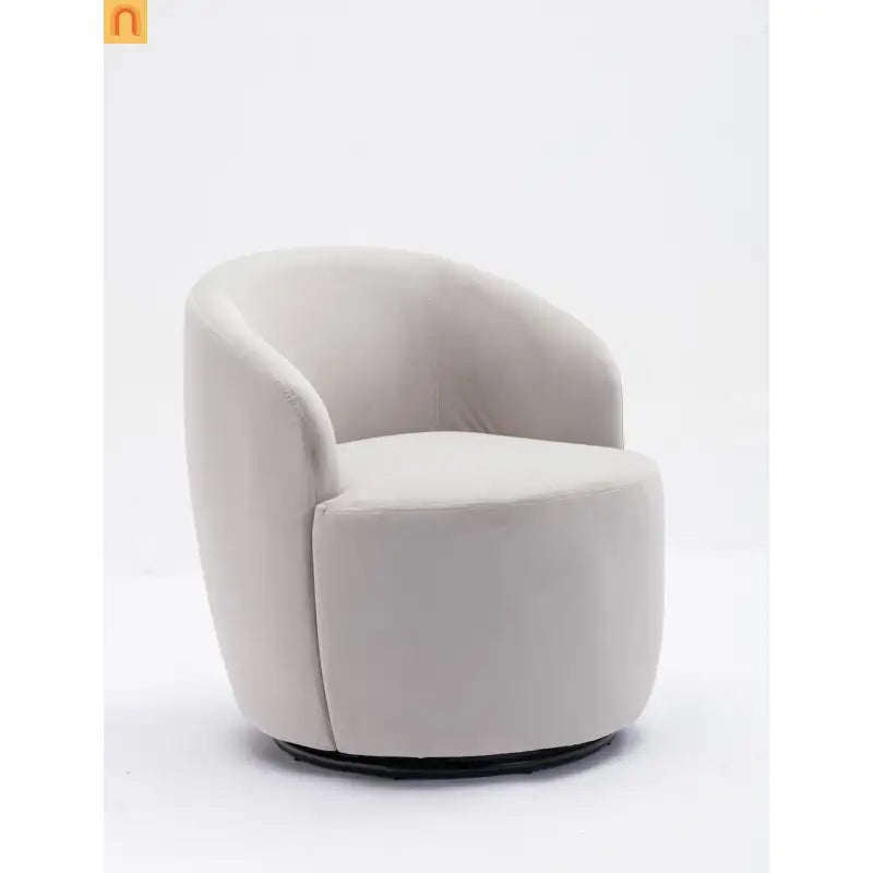 Accent Chair Barrel Swivel Velvet Gray Black Ring Base 250 lb 25in