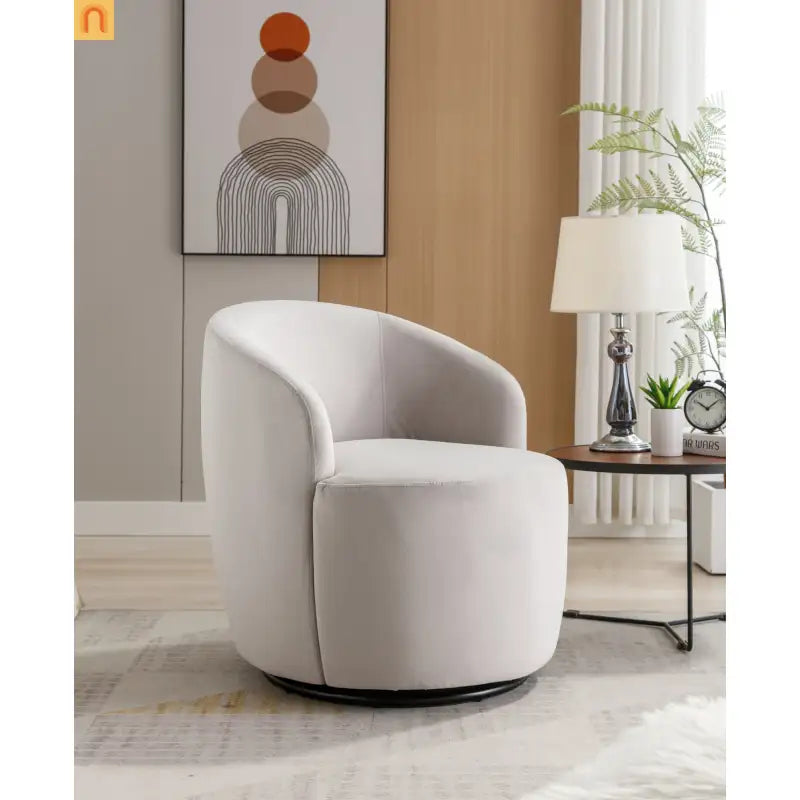 Accent Chair Barrel Swivel Velvet Gray Black Ring Base 250 lb 25in