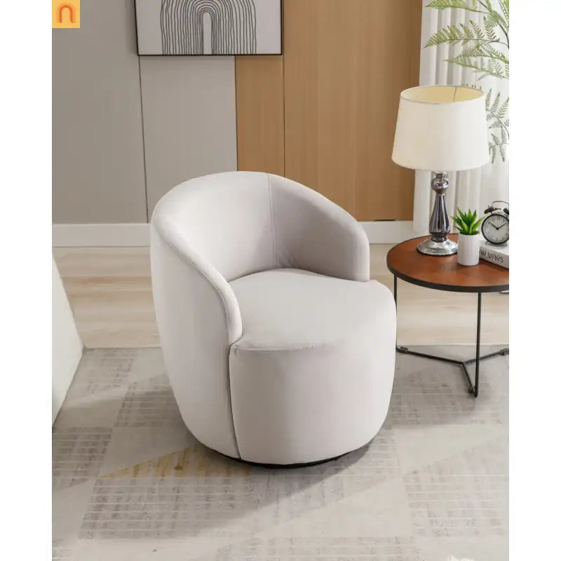 Accent Chair Barrel Swivel Velvet Gray Black Ring Base 250 lb 25in