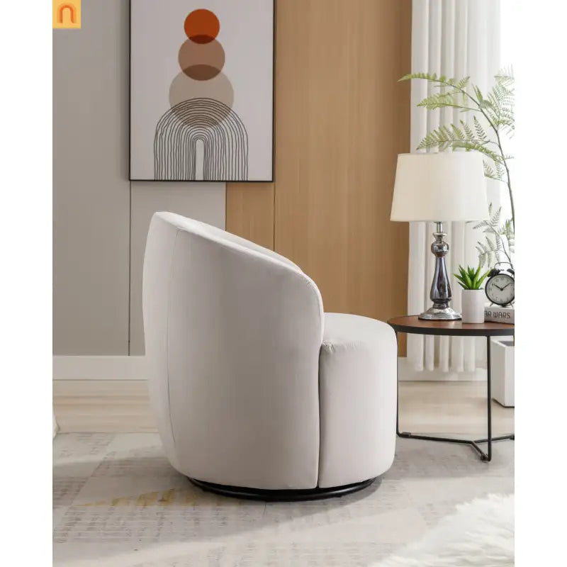Accent Chair Barrel Swivel Velvet Gray Black Ring Base 250 lb 25in