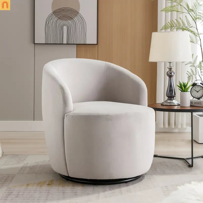 Accent Chair Barrel Swivel Velvet Gray Black Ring Base 250 lb 25in