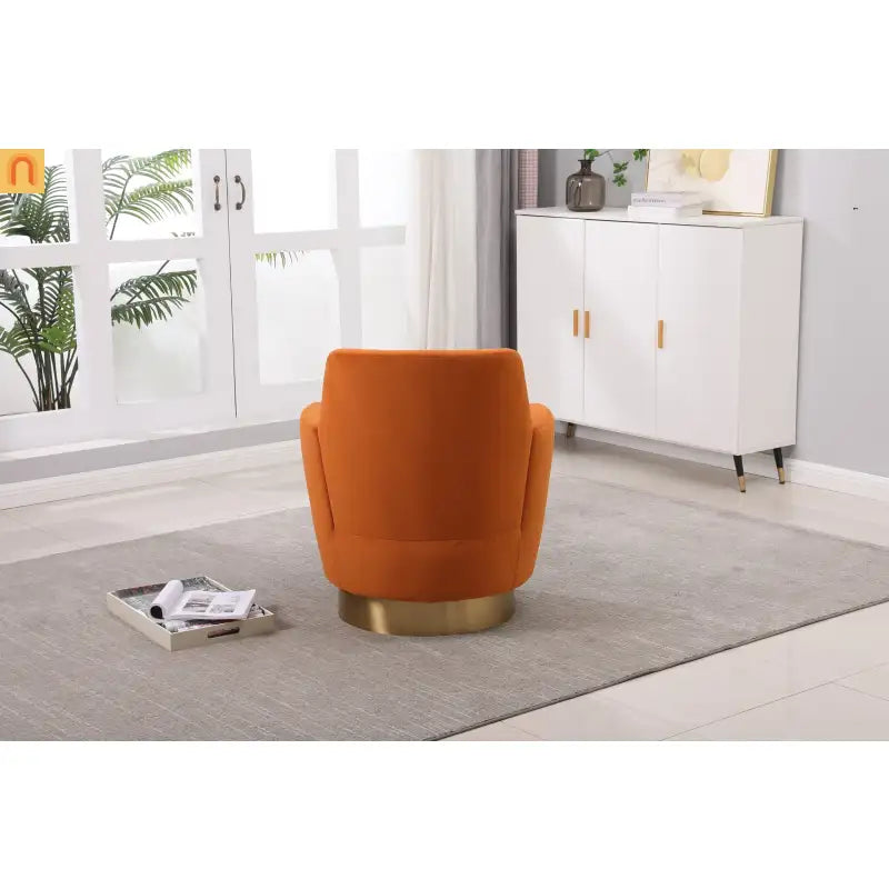 Accent Chair Barrel Swivel Velvet Orange Gold Base 300 lb 29in