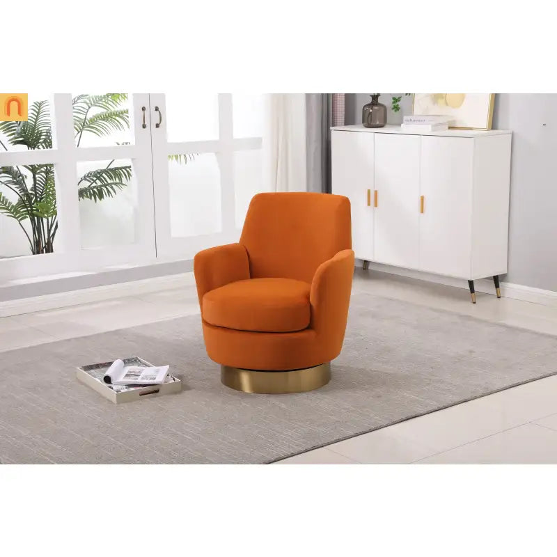 Accent Chair Barrel Swivel Velvet Orange Gold Base 300 lb 29in