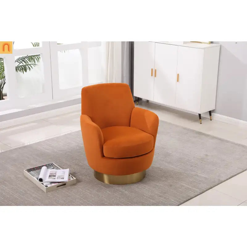 Accent Chair Barrel Swivel Velvet Orange Gold Base 300 lb 29in