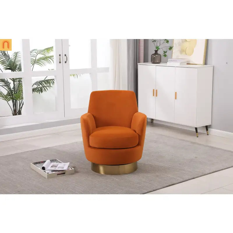 Accent Chair Barrel Swivel Velvet Orange Gold Base 300 lb 29in