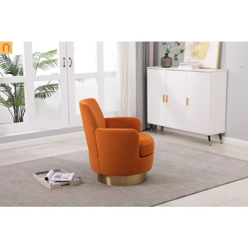 Accent Chair Barrel Swivel Velvet Orange Gold Base 300 lb 29in