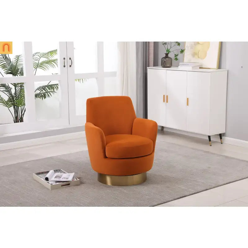 Accent Chair Barrel Swivel Velvet Orange Gold Base 300 lb 29in