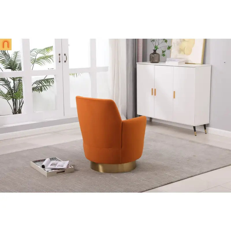 Accent Chair Barrel Swivel Velvet Orange Gold Base 300 lb 29in