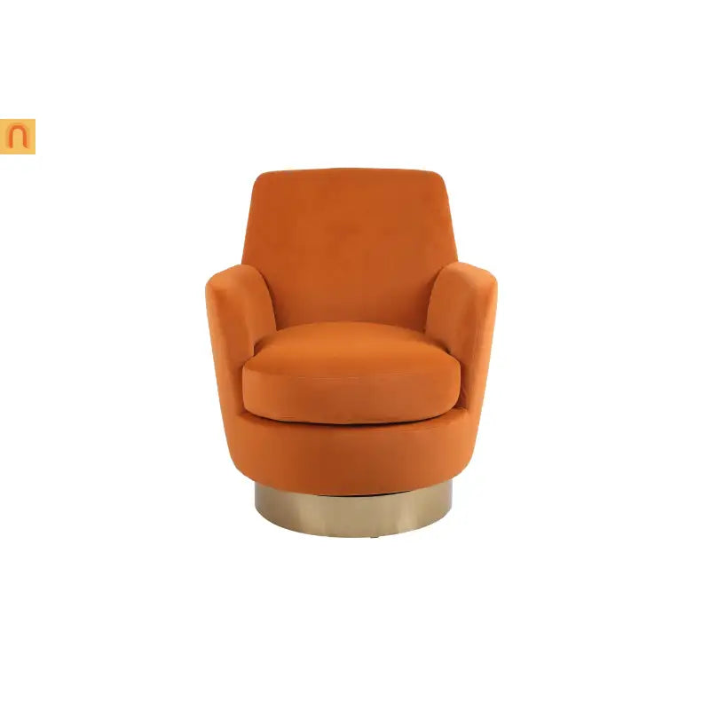 Accent Chair Barrel Swivel Velvet Orange Gold Base 300 lb 29in