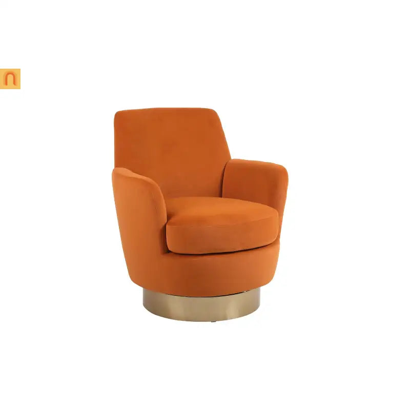 Accent Chair Barrel Swivel Velvet Orange Gold Base 300 lb 29in