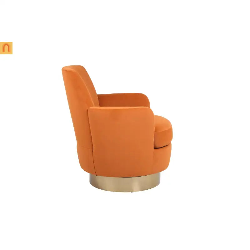 Accent Chair Barrel Swivel Velvet Orange Gold Base 300 lb 29in