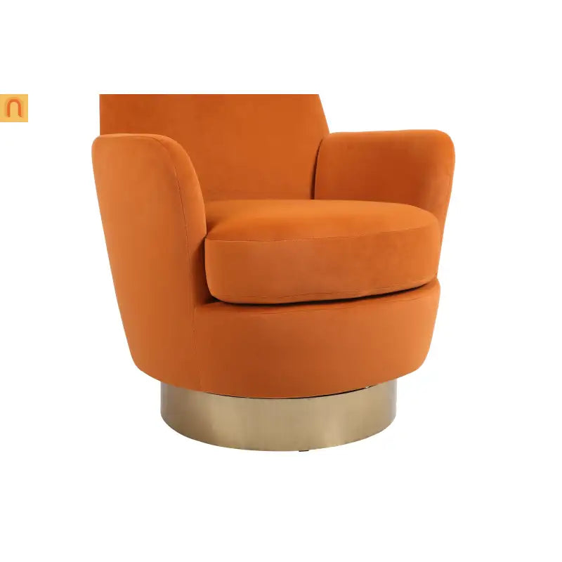 Accent Chair Barrel Swivel Velvet Orange Gold Base 300 lb 29in