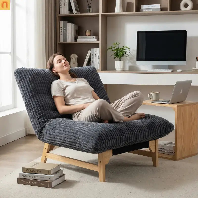 Chair Bean Bag Corduroy Dark Gray Backrest 39in Cotton Fill