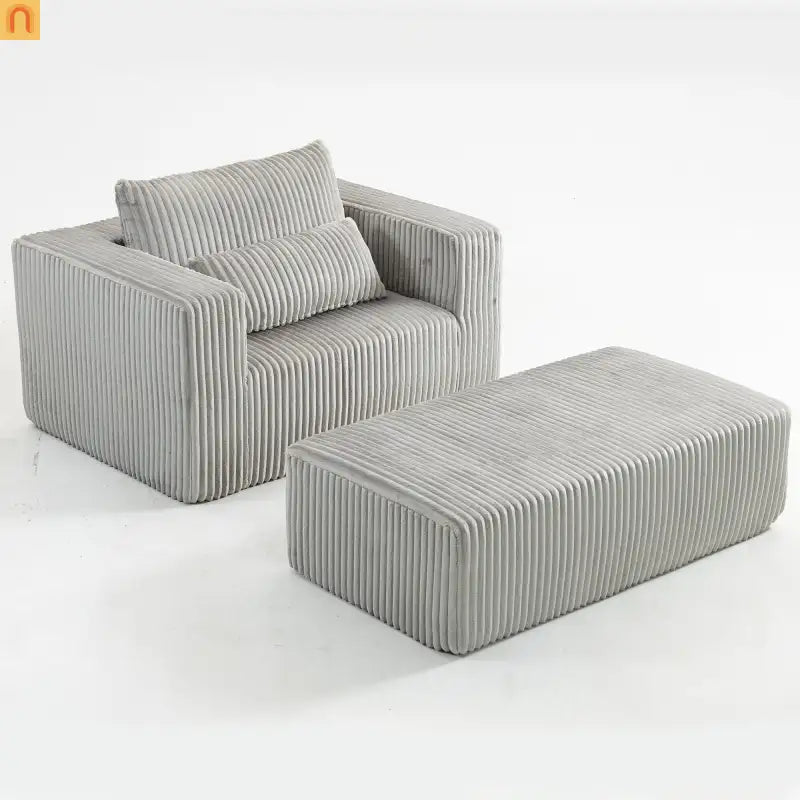 Chair Boucle Corduroy Smoke Gray with Ottoman No Assembly
