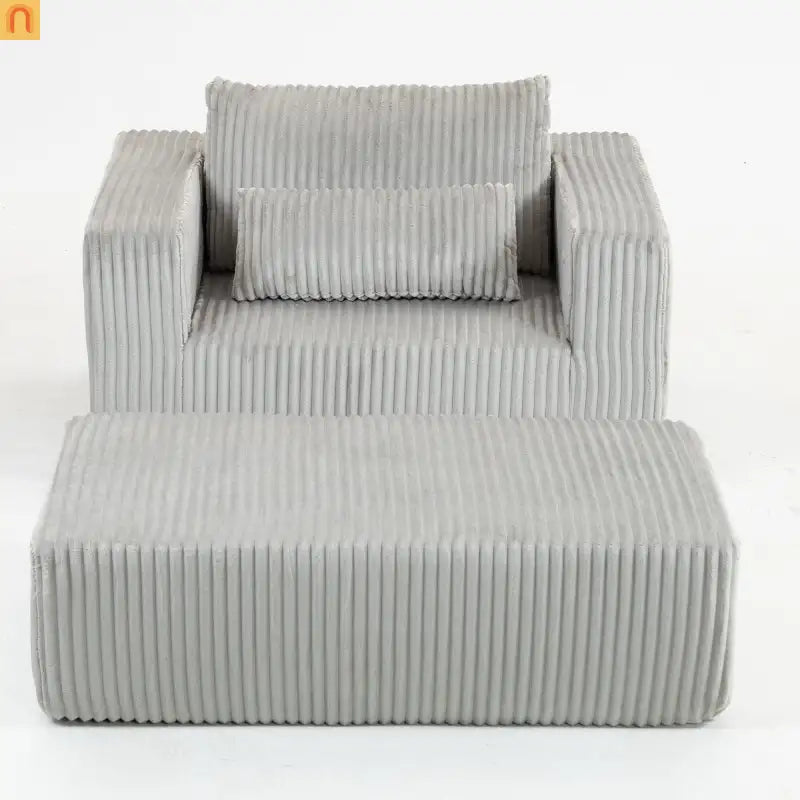 Chair Boucle Corduroy Smoke Gray with Ottoman No Assembly
