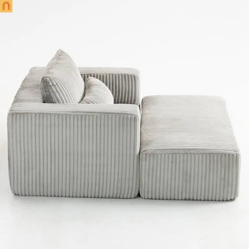 Chair Boucle Corduroy Smoke Gray with Ottoman No Assembly