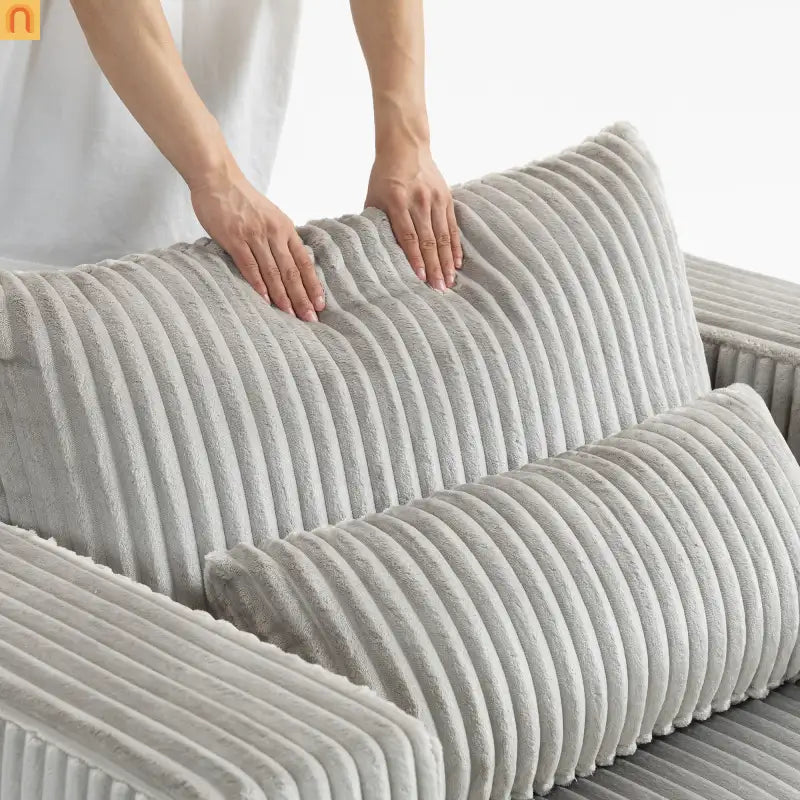 Chair Boucle Corduroy Smoke Gray with Ottoman No Assembly