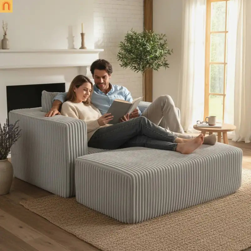 Chair Boucle Corduroy Smoke Gray with Ottoman No Assembly