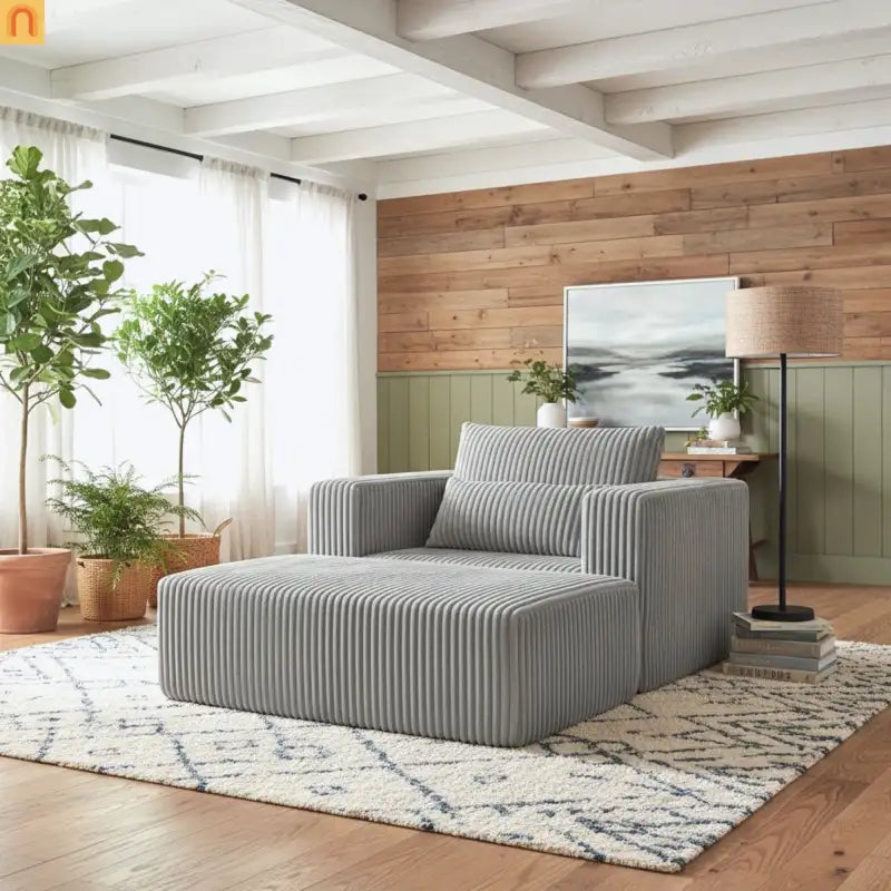 Chair Boucle Corduroy Smoke Gray with Ottoman No Assembly