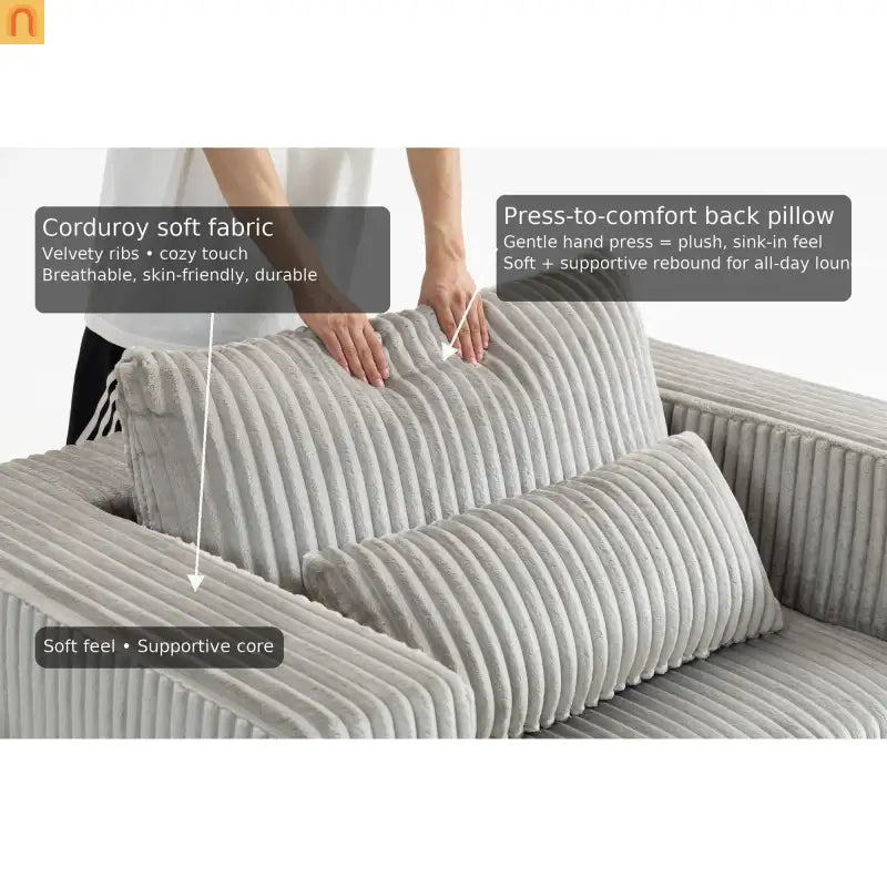 Chair Boucle Corduroy Smoke Gray with Ottoman No Assembly