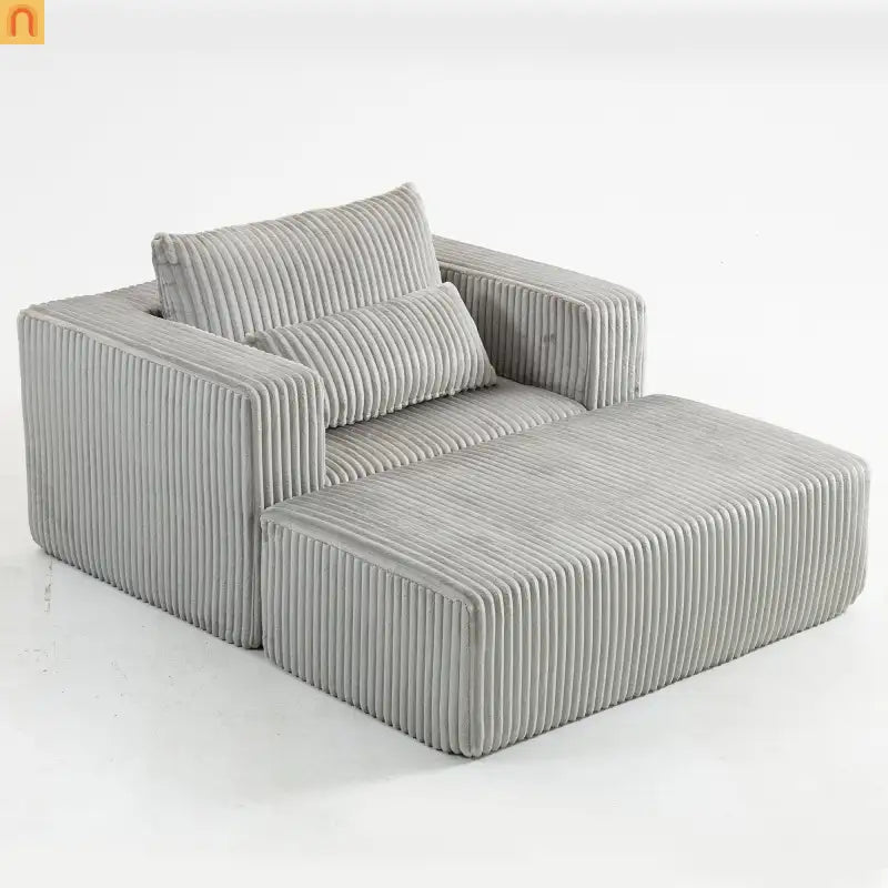 Chair Boucle Corduroy Smoke Gray with Ottoman No Assembly