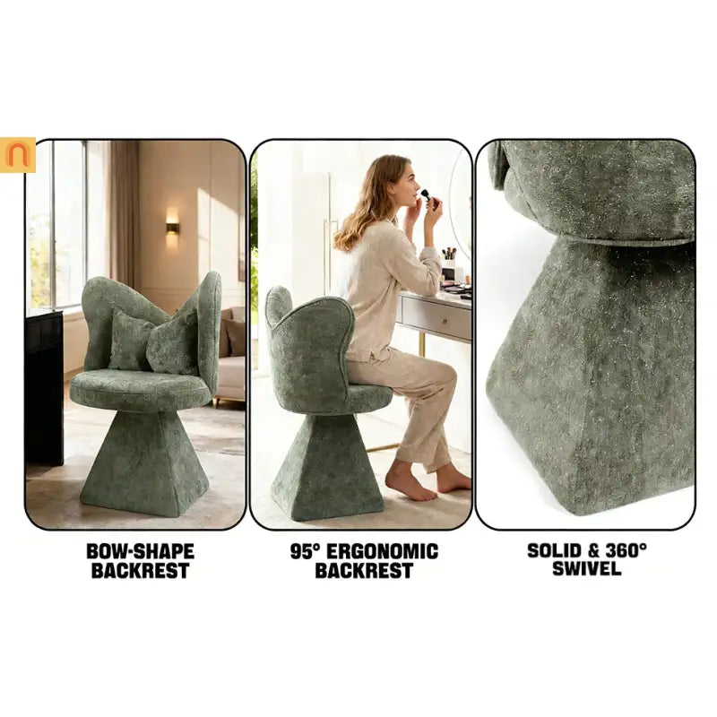Accent Chair Swivel Butterfly Back Green Chenille 360 Degree