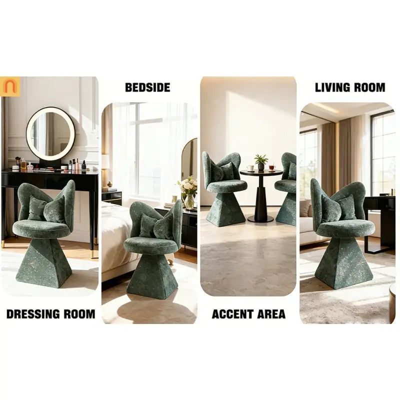 Accent Chair Swivel Butterfly Back Green Chenille 360 Degree