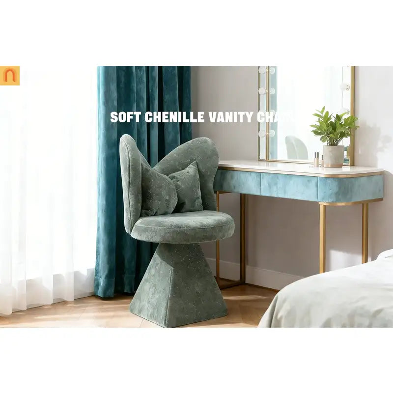 Accent Chair Swivel Butterfly Back Green Chenille 360 Degree