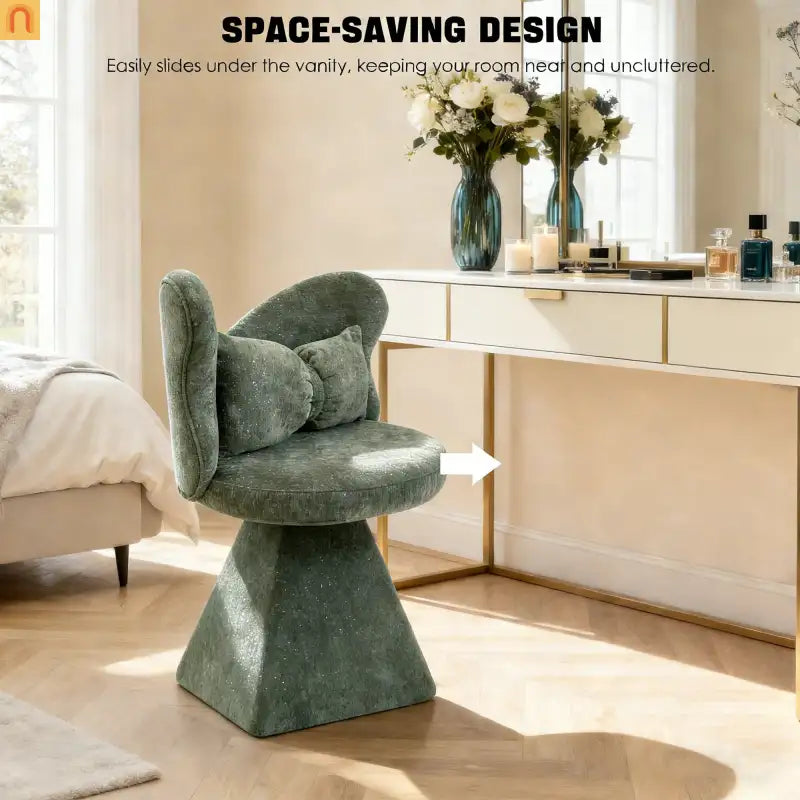 Accent Chair Swivel Butterfly Back Green Chenille 360 Degree