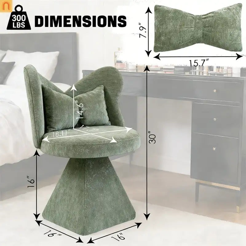 Accent Chair Swivel Butterfly Back Green Chenille 360 Degree