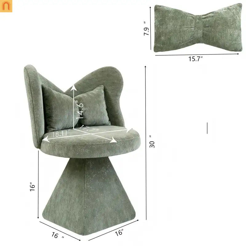 Accent Chair Swivel Butterfly Back Green Chenille 360 Degree
