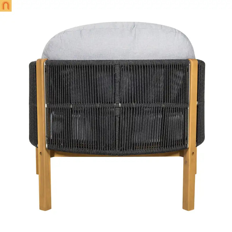 Outdoor Club Chair Acacia Wood Rope Woven Gray Cushion Set of 2