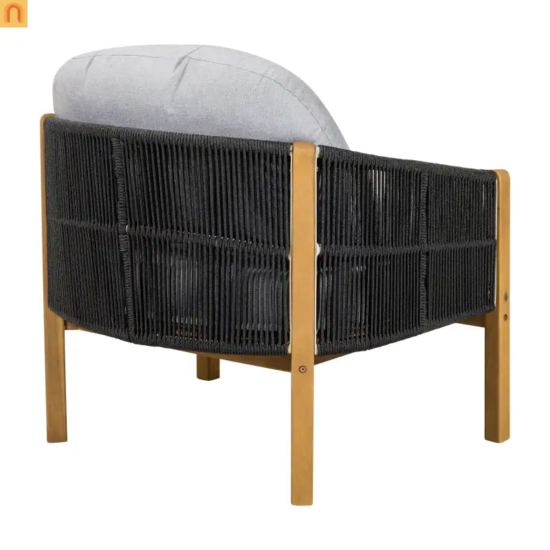 Outdoor Club Chair Acacia Wood Rope Woven Gray Cushion Set of 2