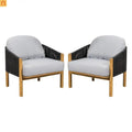 Outdoor Club Chair Acacia Wood Rope Woven Gray Cushion Set of 2