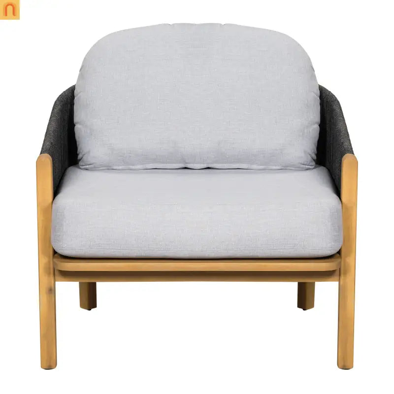 Outdoor Club Chair Acacia Wood Rope Woven Gray Cushion Set of 2