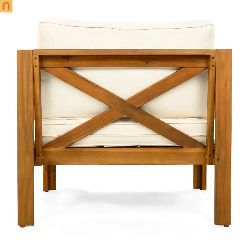 Outdoor Club Chair Set Acacia Wood Beige Cushions 2pc