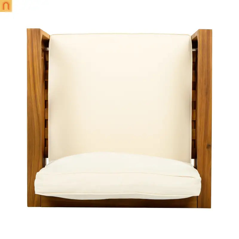 Outdoor Club Chair Set Acacia Wood Beige Cushions 2pc