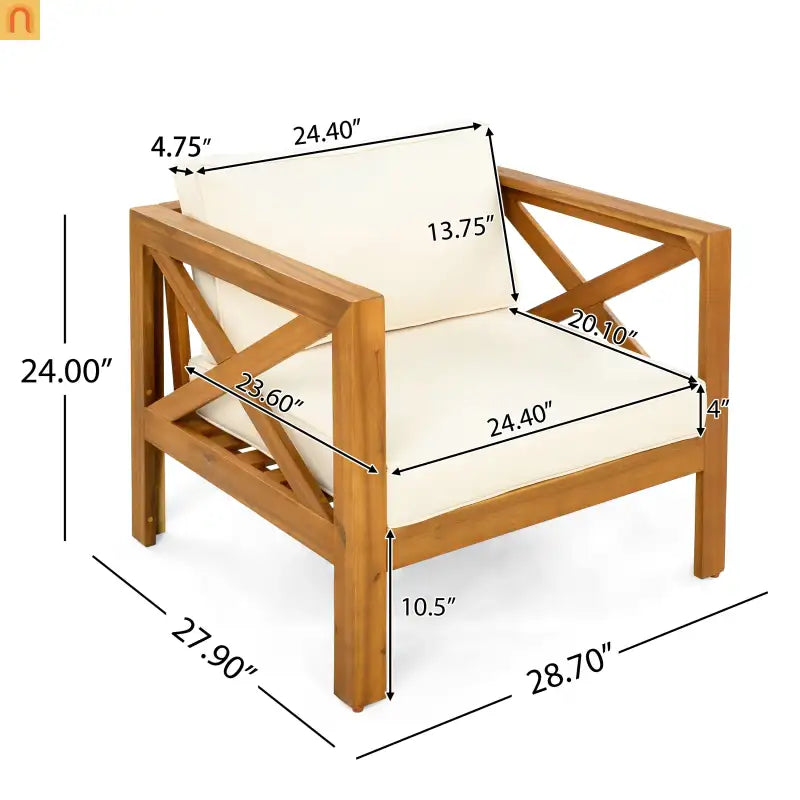 Outdoor Club Chair Set Acacia Wood Beige Cushions 2pc