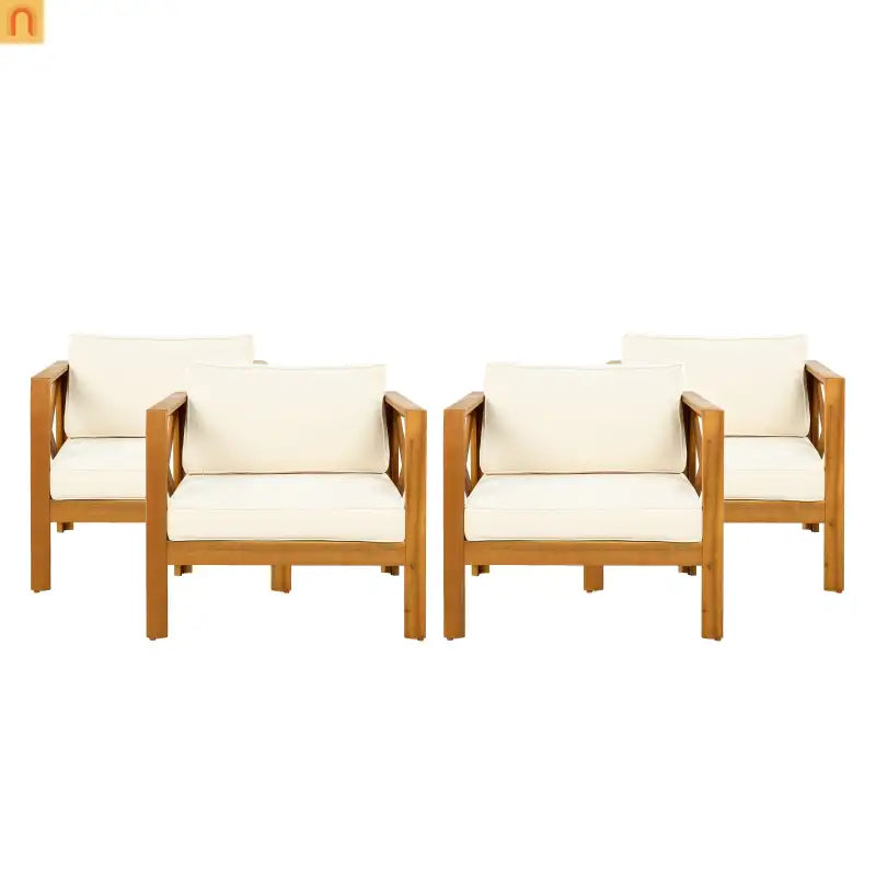 Outdoor Club Chair Set Acacia Wood Beige Cushions 2pc