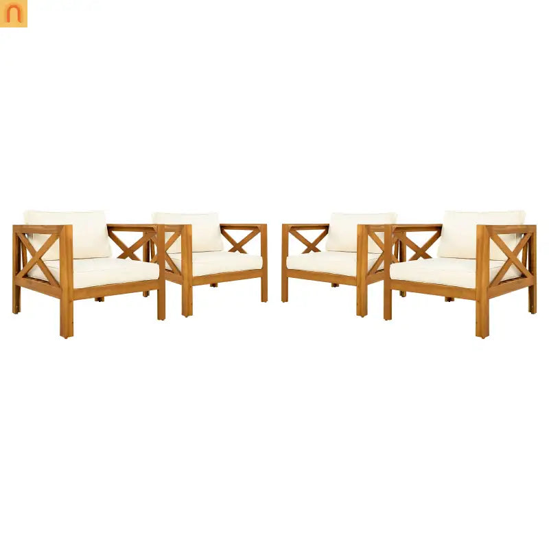Outdoor Club Chair Set Acacia Wood Beige Cushions 2pc