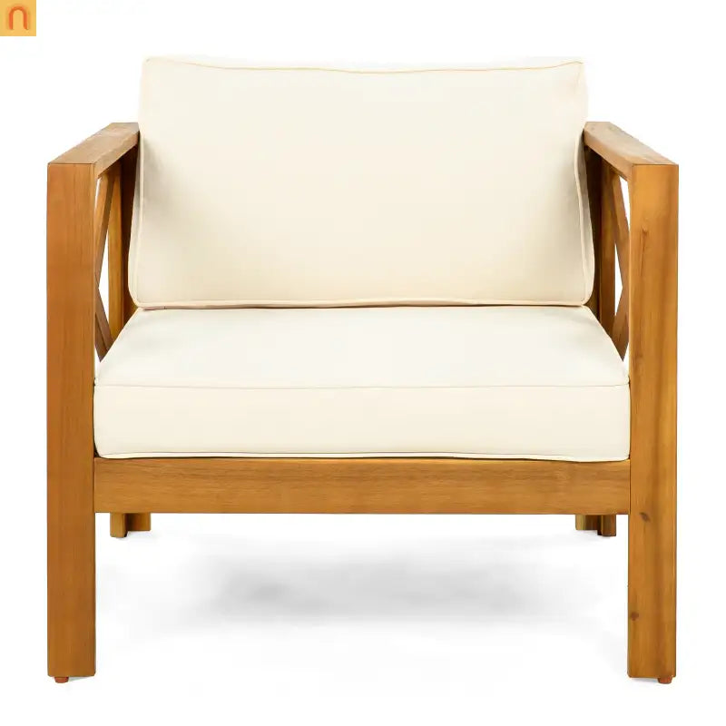 Outdoor Club Chair Set Acacia Wood Beige Cushions 2pc