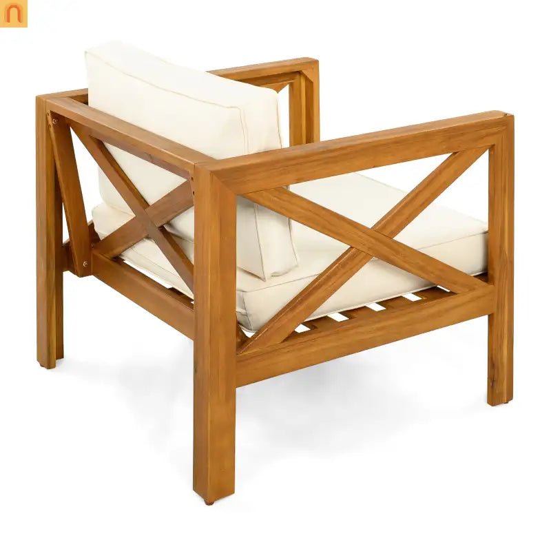 Outdoor Club Chair Set Acacia Wood Beige Cushions 2pc