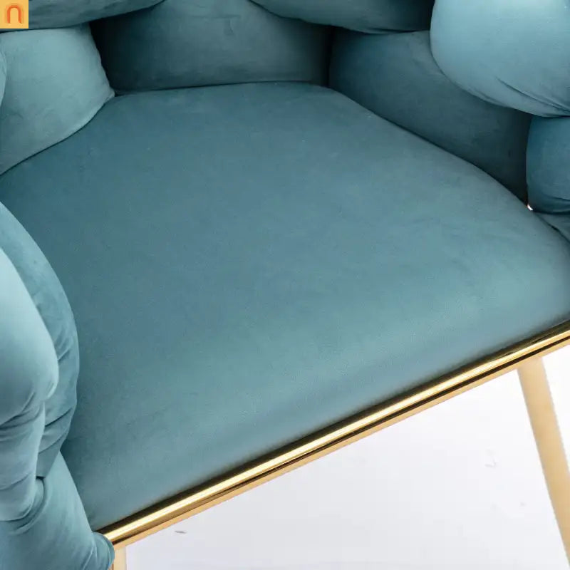 Accent Chair Velvet Blue Gold Legs Cotton Fill 220 lb 28in