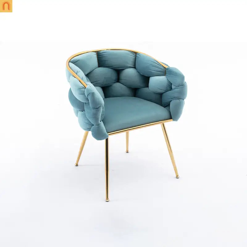 Accent Chair Velvet Blue Gold Legs Cotton Fill 220 lb 28in