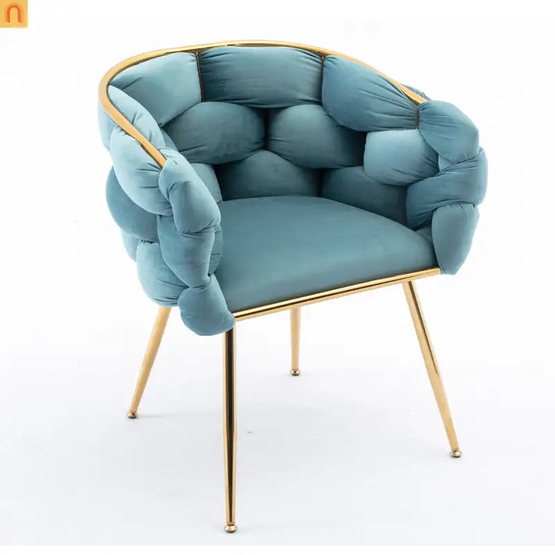 Accent Chair Velvet Blue Gold Legs Cotton Fill 220 lb 28in