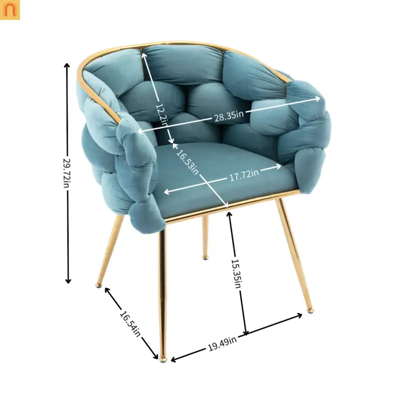 Accent Chair Velvet Blue Gold Legs Cotton Fill 220 lb 28in
