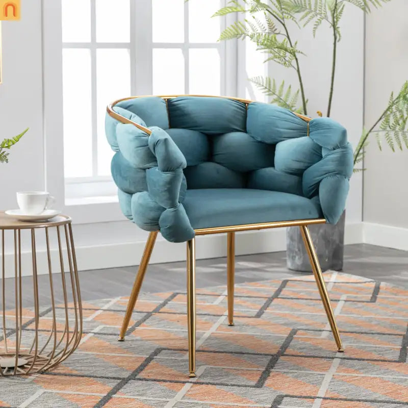 Accent Chair Velvet Blue Gold Legs Cotton Fill 220 lb 28in
